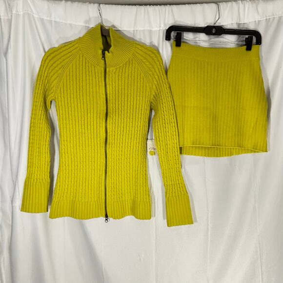 Free People Eliza Sweater Mini Skirt Set Yellow Lime NWT Medium - Picture 4 of 11